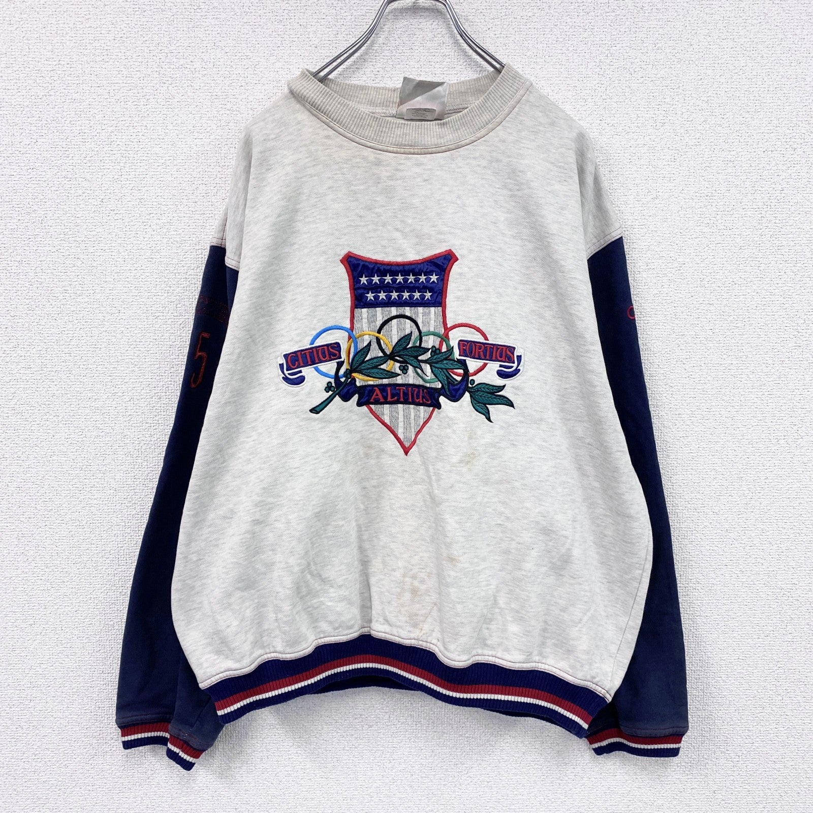 90s　adidas　アディダス　スウェット/トレーナー　オリンピック　ヴィンテージ　グレー　紺　ネイビー　Mサイズ
