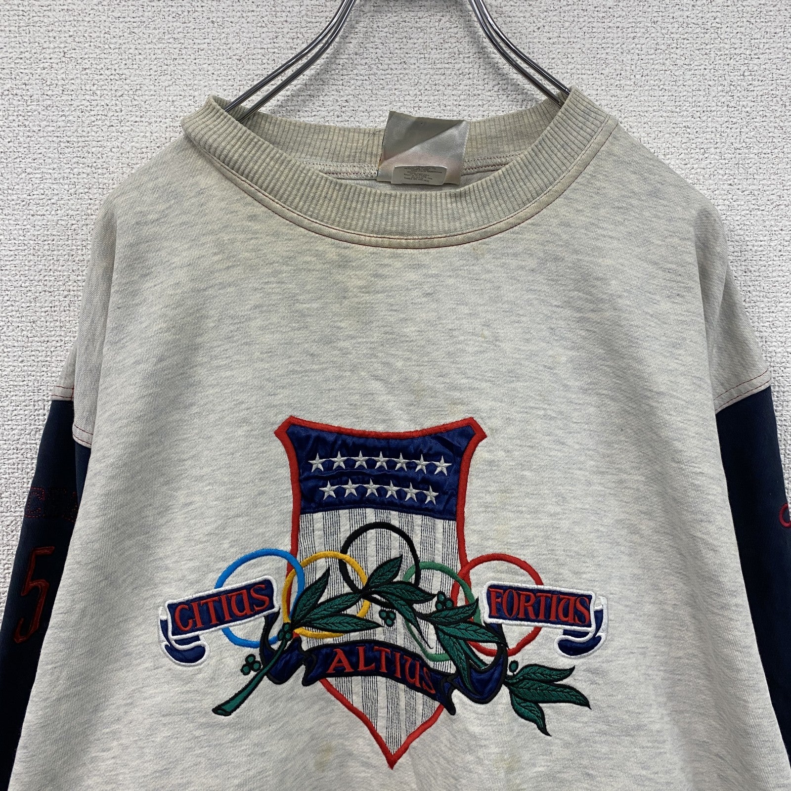 90s　adidas　アディダス　スウェット/トレーナー　オリンピック　ヴィンテージ　グレー　紺　ネイビー　Mサイズ