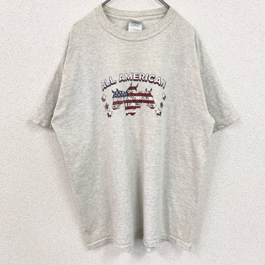 古着 used　GILDAN　ギルダン　半袖アニマルプリント霜降り柄Tシャツ　アメリカ　馬　クルーネック　グレー　XLサイズ