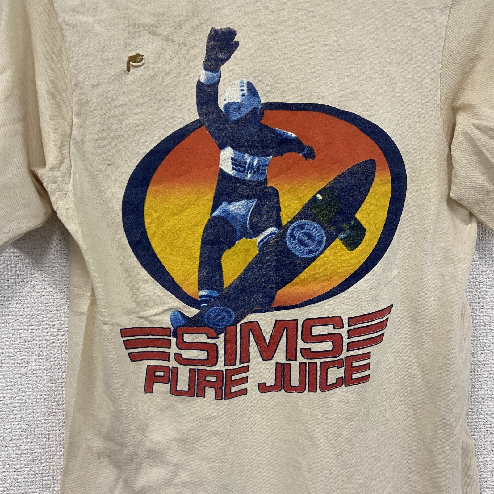 90s～　Sportswear　半袖Tシャツ　SIMS　シムス　シングルステッチ　ヴィンテージ　アイボリー　Sサイズ