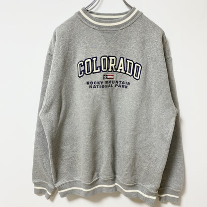 古着 used　90s　COLORADO　長袖刺繍リンガースウェット　トレーナー　ロッキー山脈　グレー　ヴィンテージ　Mサイズ