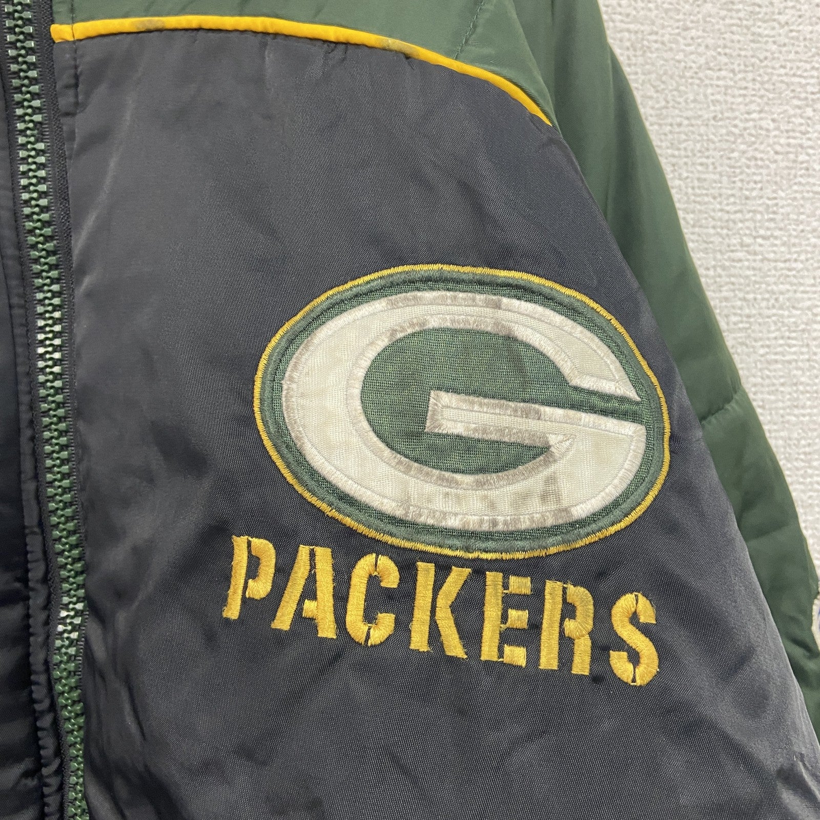 90s～　PRO PLAYER　NFL　PACKERS　フルジップナイロンジャケット　ヴィンテージ　緑　グリーン　Mサイズ
