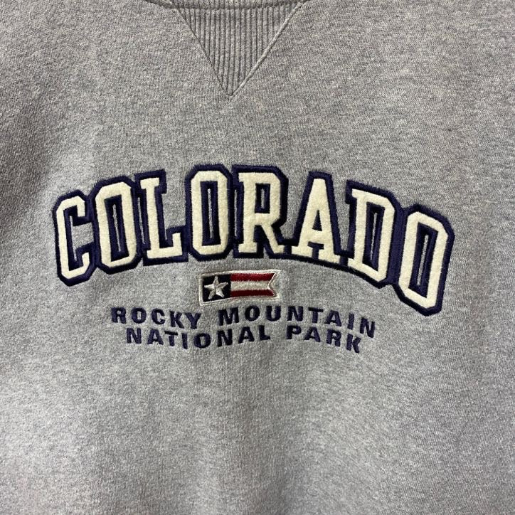 古着 used　90s　COLORADO　長袖刺繍リンガースウェット　トレーナー　ロッキー山脈　グレー　ヴィンテージ　Mサイズ