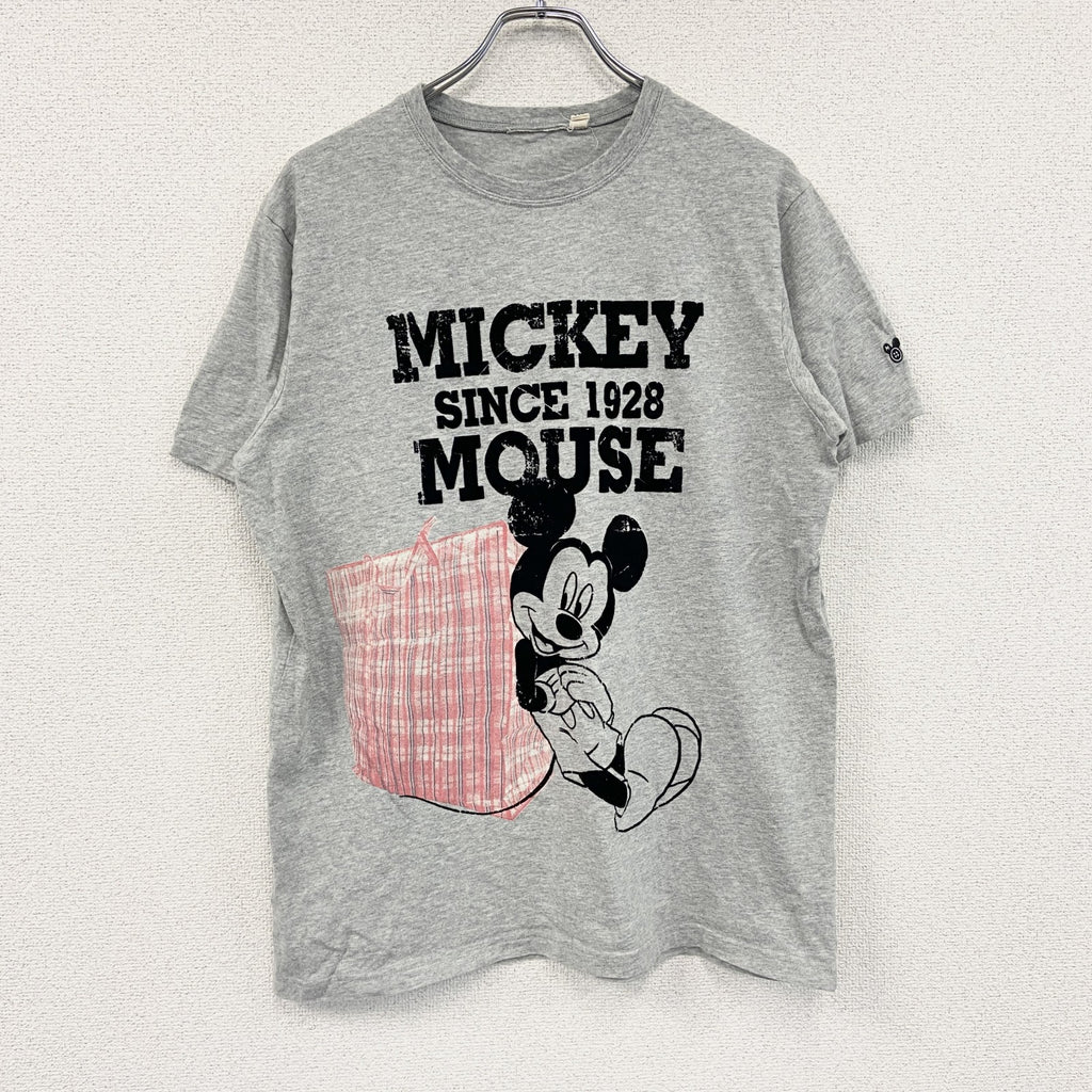 Mickey Mouse　ミッキーマウス　半袖キャラクターTシャツ　フロッキープリント　灰色　グレー　XLサイズ
