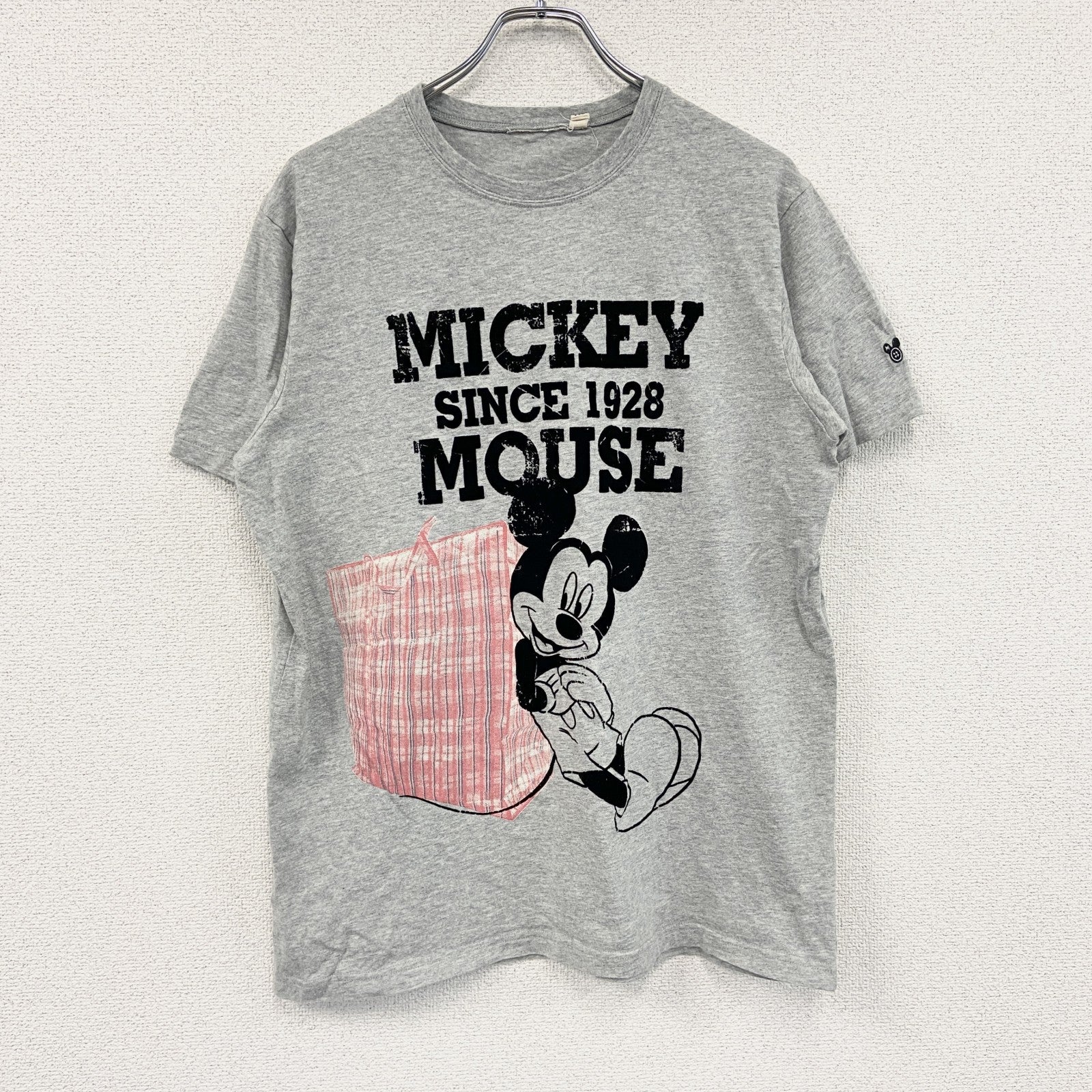 Mickey Mouse　ミッキーマウス　半袖キャラクターTシャツ　フロッキープリント　灰色　グレー　XLサイズ