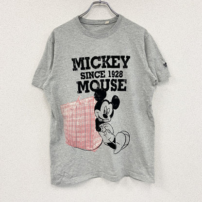 Mickey Mouse　ミッキーマウス　半袖キャラクターTシャツ　フロッキープリント　灰色　グレー　XLサイズ
