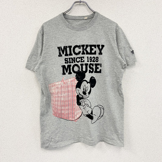 Mickey Mouse　ミッキーマウス　半袖キャラクターTシャツ　フロッキープリント　灰色　グレー　XLサイズ