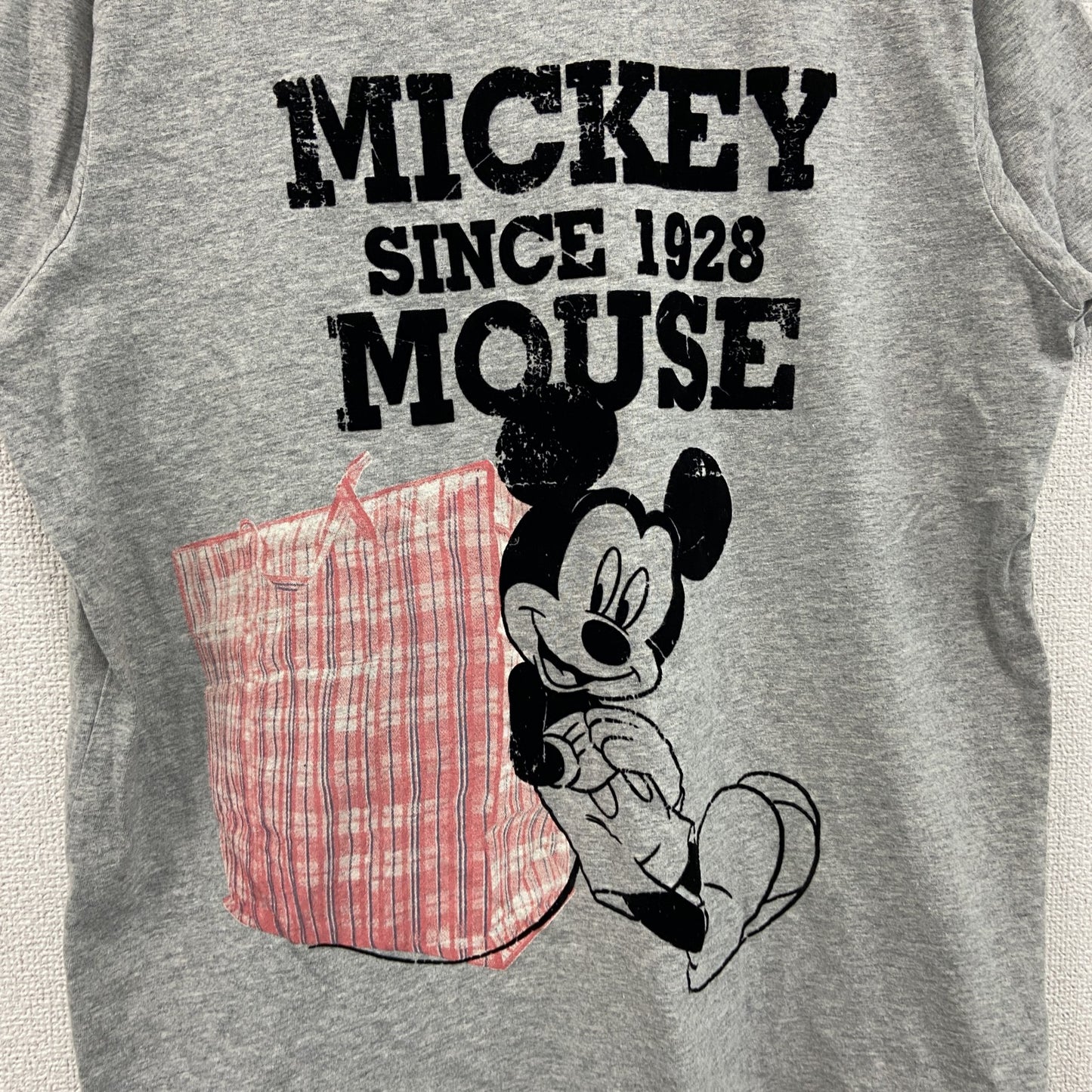 Mickey Mouse　ミッキーマウス　半袖キャラクターTシャツ　フロッキープリント　灰色　グレー　XLサイズ