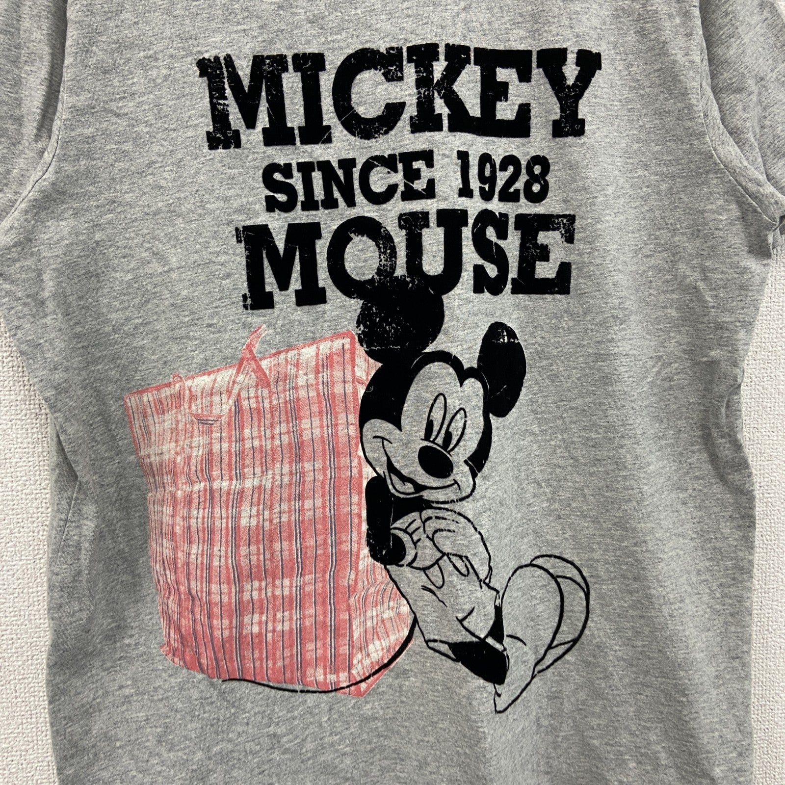 Mickey Mouse　ミッキーマウス　半袖キャラクターTシャツ　フロッキープリント　灰色　グレー　XLサイズ