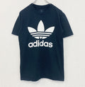 古着 used　adidas　アディダス　半袖プリントTシャツ　STAFF　カジュアルデザイン　レトロ　ブラック　黒　Sサイズ