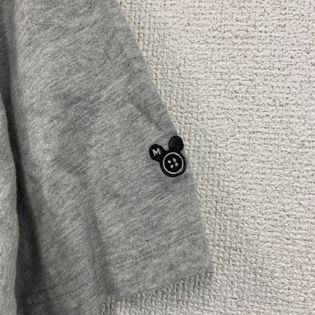 Mickey Mouse　ミッキーマウス　半袖キャラクターTシャツ　フロッキープリント　灰色　グレー　XLサイズ