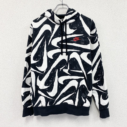 NIKE　ナイキ　スウェットパーカー/フーディー　スウッシュ　総柄　黒　ブラック　白　ホワイト　Mサイズ