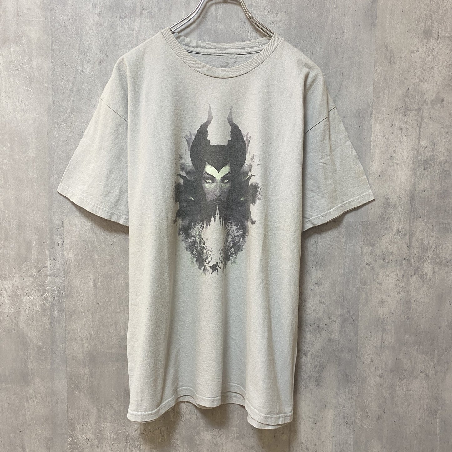 古着 used　Disney　ディズニー　半袖プリントTシャツ　マレフィセント　レトロ　クルーネック　ライトグレー　Lサイズ