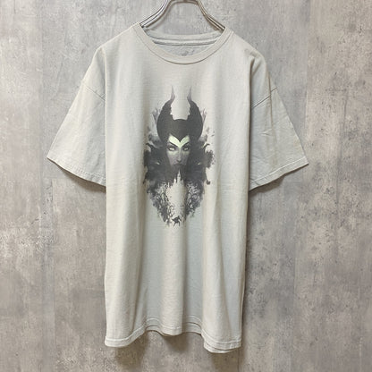 古着 used　Disney　ディズニー　半袖プリントTシャツ　マレフィセント　レトロ　クルーネック　ライトグレー　Lサイズ