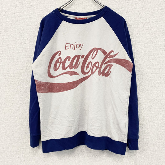 Coca Cola　コカコーラ　スウェット/トレーナー　企業スウェット　ラグランスリーブ　ブルー　ホワイト　16サイズ