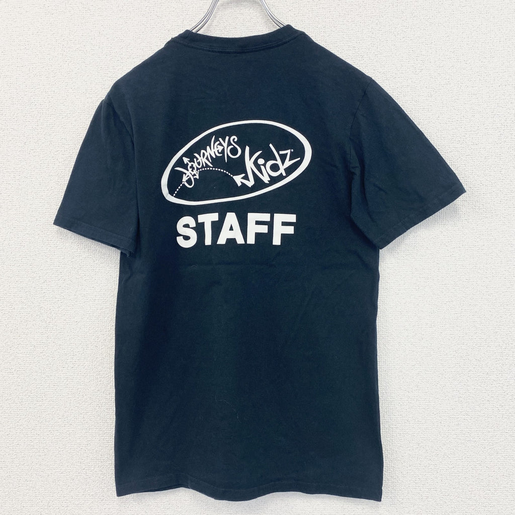 古着 used　adidas　アディダス　半袖プリントTシャツ　STAFF　カジュアルデザイン　レトロ　ブラック　黒　Sサイズ