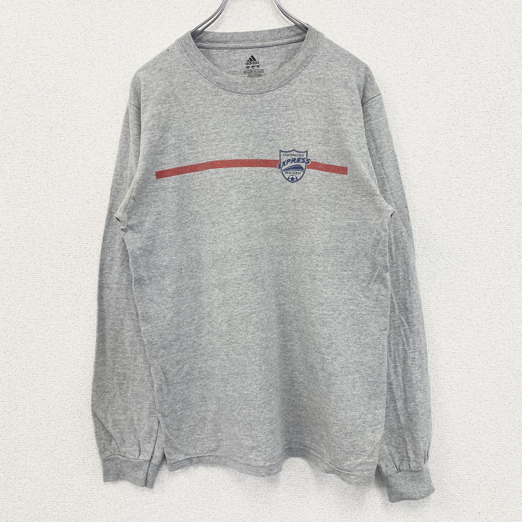 古着 used　adidas　アディダス　長袖プリントTシャツ　サッカー　EXPRESS　グレー　クルーネック　Mサイズ