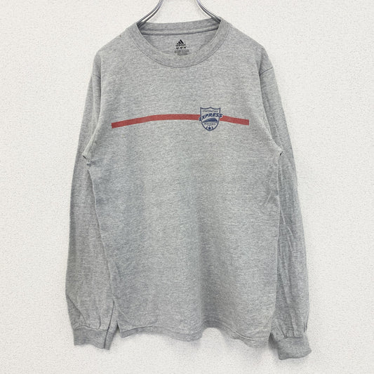 古着 used　adidas　アディダス　長袖プリントTシャツ　サッカー　EXPRESS　グレー　クルーネック　Mサイズ