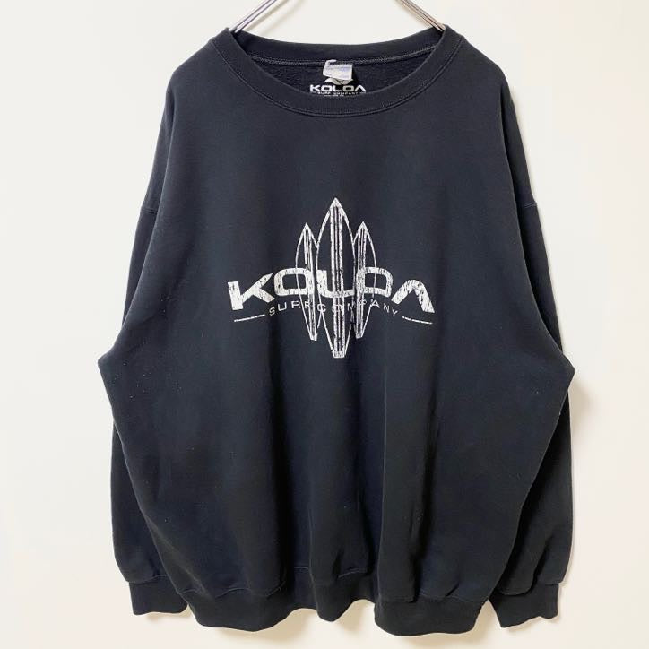古着 used　KOLOA　長袖プリントスウェット　トレーナー　黒　ブラック　秋冬服　ビックシルエット　XXLサイズ