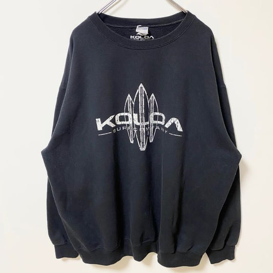 古着 used　KOLOA　長袖プリントスウェット　トレーナー　黒　ブラック　秋冬服　ビックシルエット　XXLサイズ