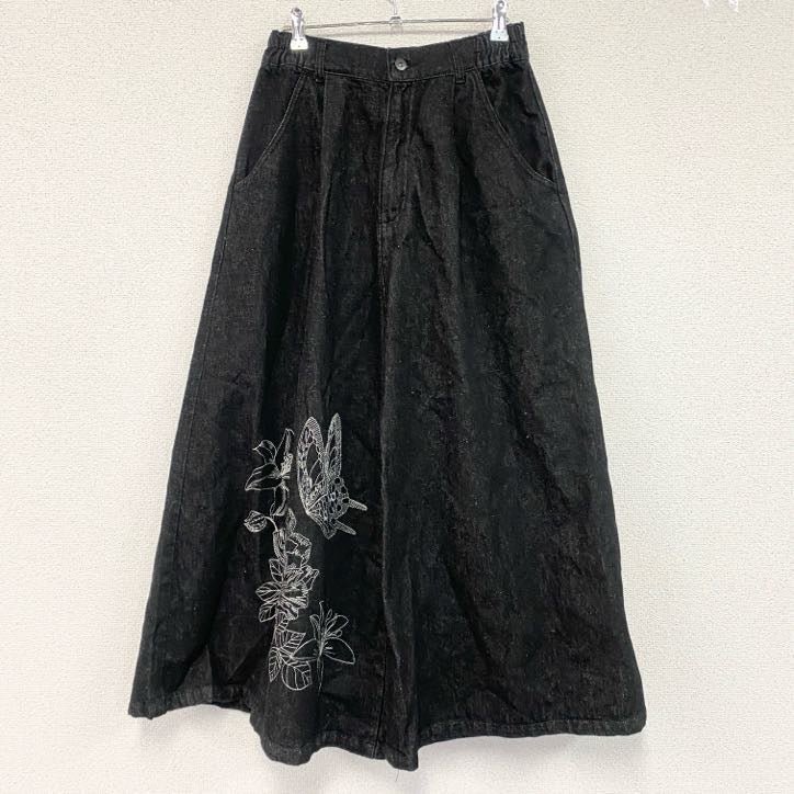 ScoLar　スカラー　蝶花刺繡デニムパンツ/ジーンズ　ジップフライ　黑　ブラック　Mサイズ