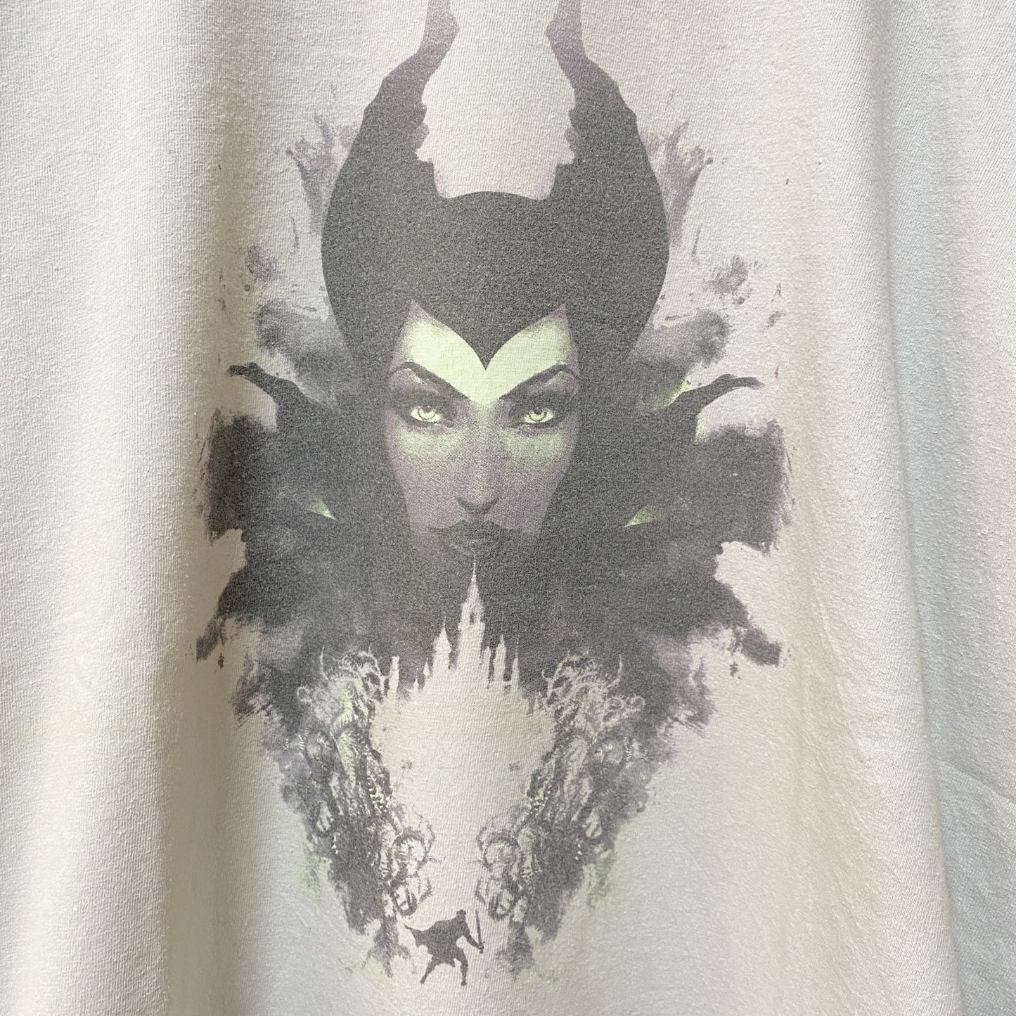古着 used　Disney　ディズニー　半袖プリントTシャツ　マレフィセント　レトロ　クルーネック　ライトグレー　Lサイズ