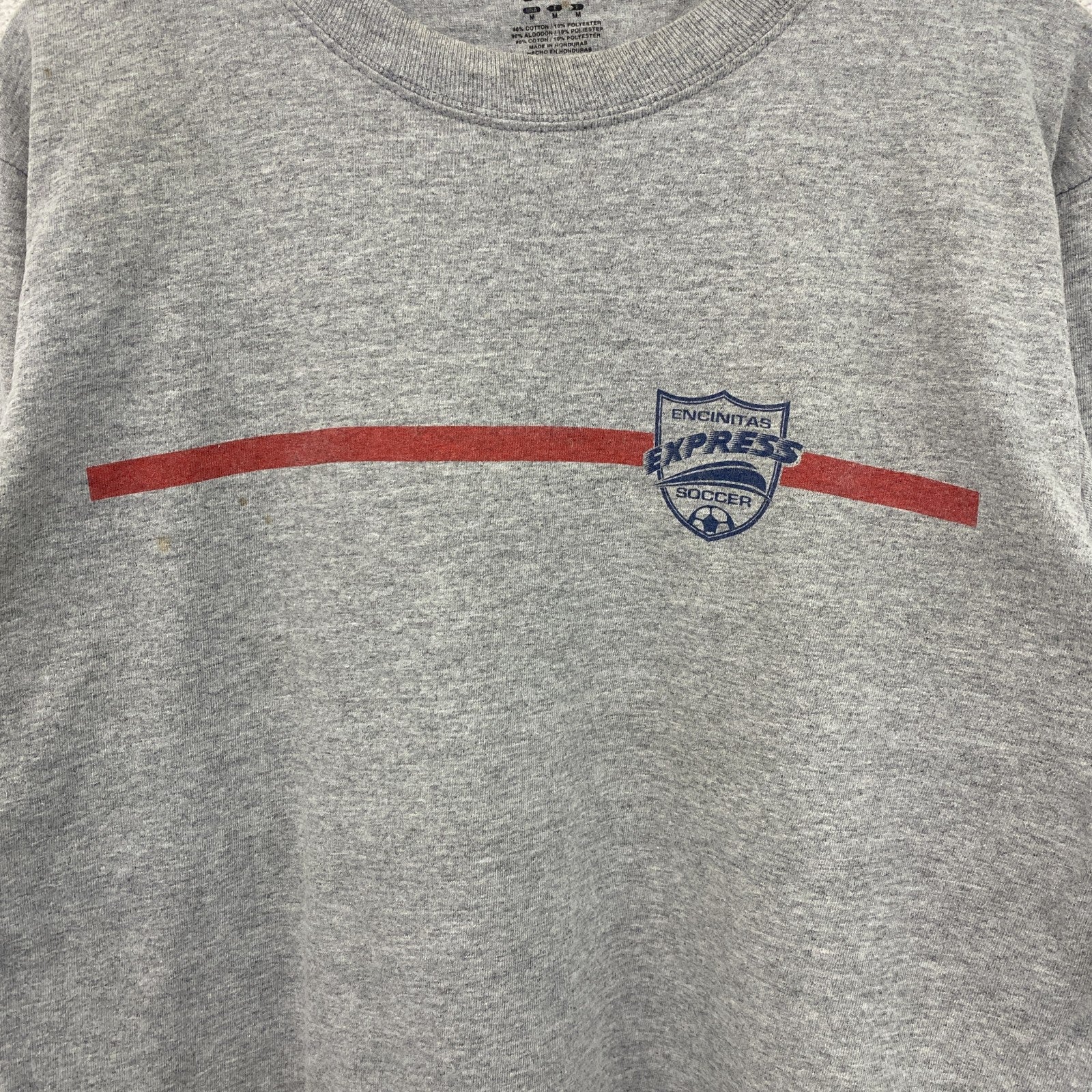 古着 used　adidas　アディダス　長袖プリントTシャツ　サッカー　EXPRESS　グレー　クルーネック　Mサイズ