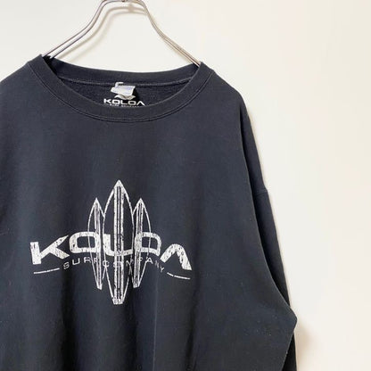 古着 used　KOLOA　長袖プリントスウェット　トレーナー　黒　ブラック　秋冬服　ビックシルエット　XXLサイズ