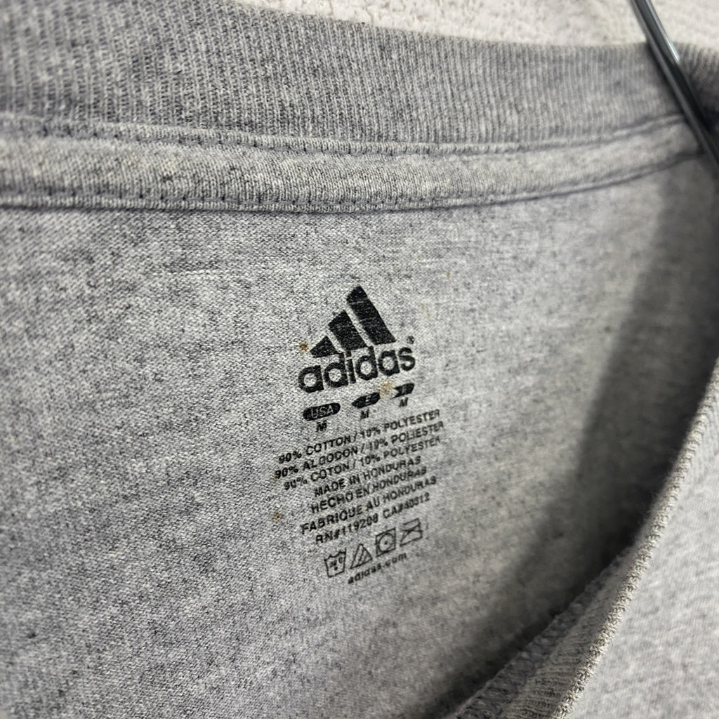 古着 used　adidas　アディダス　長袖プリントTシャツ　サッカー　EXPRESS　グレー　クルーネック　Mサイズ
