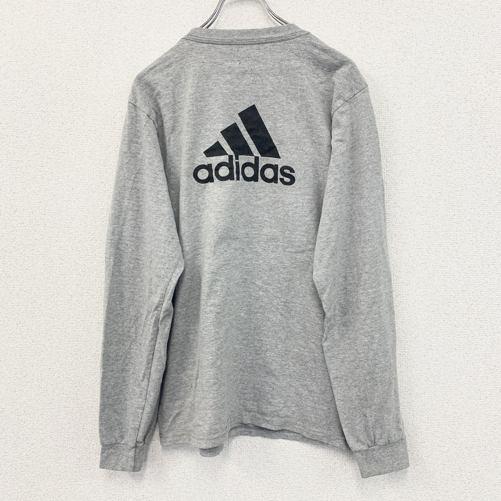 古着 used　adidas　アディダス　長袖プリントTシャツ　サッカー　EXPRESS　グレー　クルーネック　Mサイズ