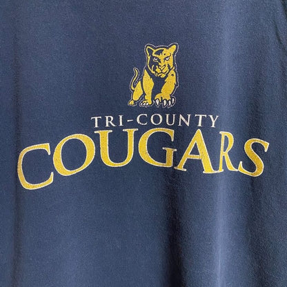 GILDAN　ギルダン　半袖プリントアニマルTシャツ　フェード　タイガー　虎　クルーネック　COUGARS　紺　ネイビー　Lサイズ