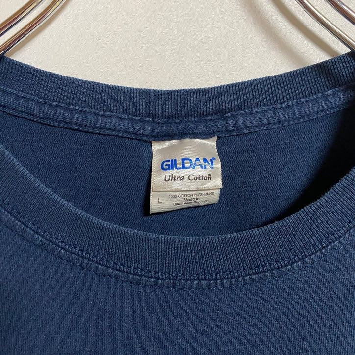 GILDAN　ギルダン　半袖プリントアニマルTシャツ　フェード　タイガー　虎　クルーネック　COUGARS　紺　ネイビー　Lサイズ