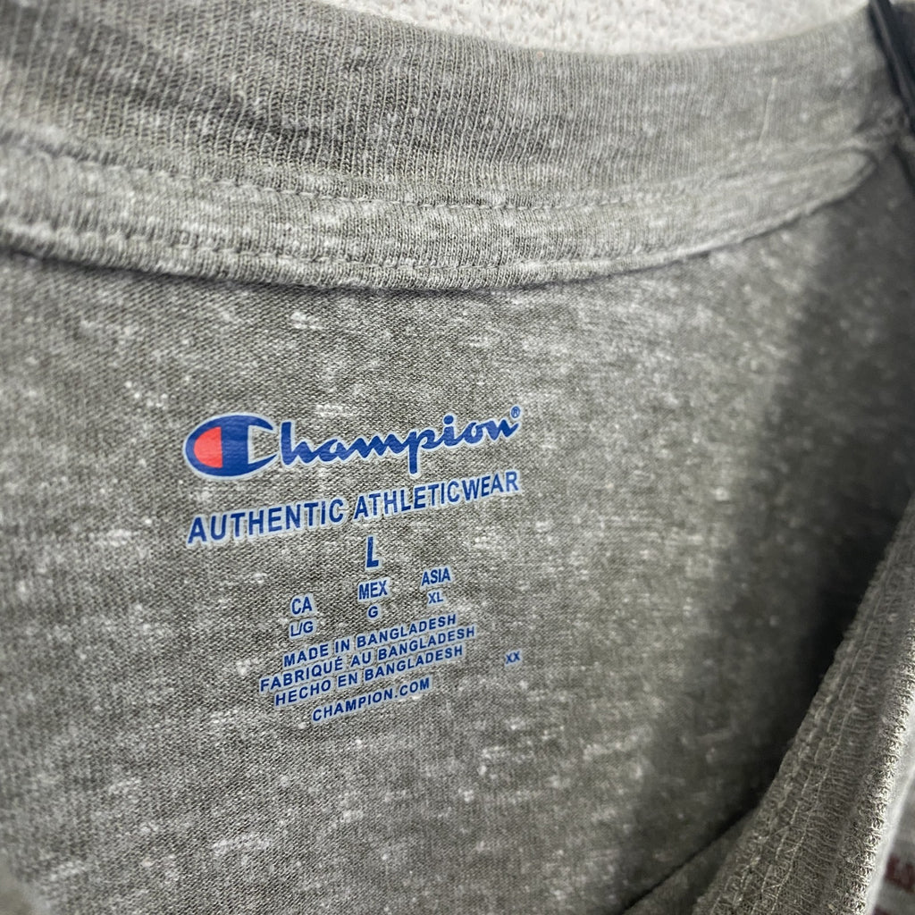 champion　チャンピオン　半袖プリントTシャツ　3連プリント　英字プリント　現行　灰色　グレー　Lサイズ