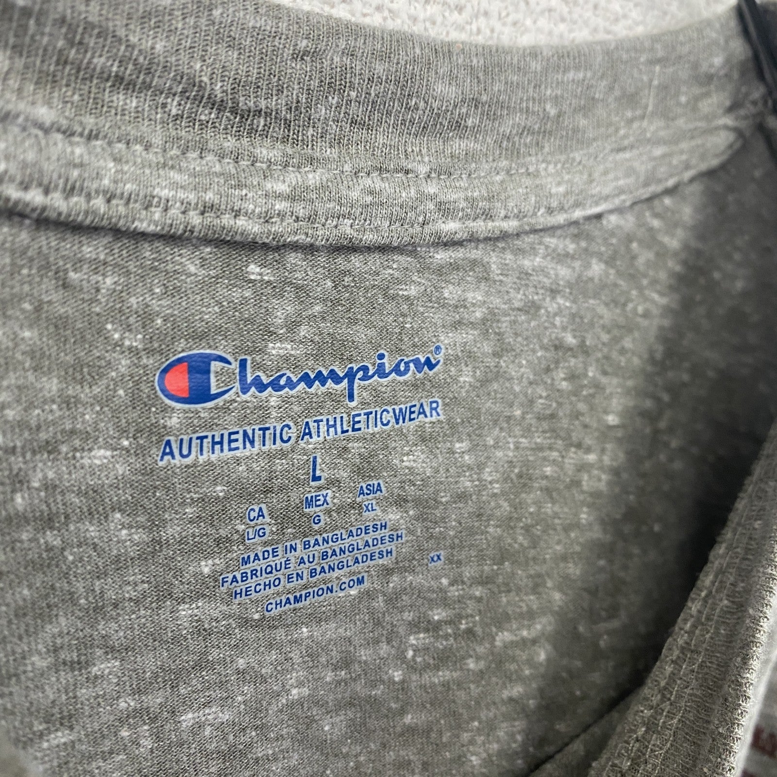 champion　チャンピオン　半袖プリントTシャツ　3連プリント　英字プリント　現行　灰色　グレー　Lサイズ