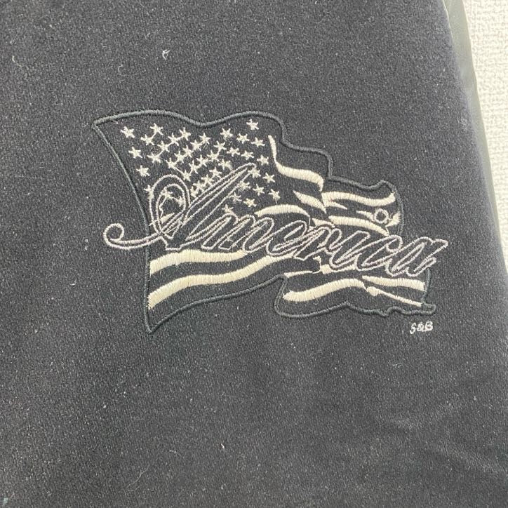 古着 used　STEVE&BARRY'S　スティーブアンドバリーズ　長袖合皮刺繍スタジャン　アメリカ国旗　星条旗　黒　Mサイズ