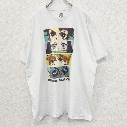 古着 used　DEMON SLAYER　半袖アニメプリントTシャツ　鬼滅の刃　カジュアルデザイン　クルーネック　白　XXLサイズ