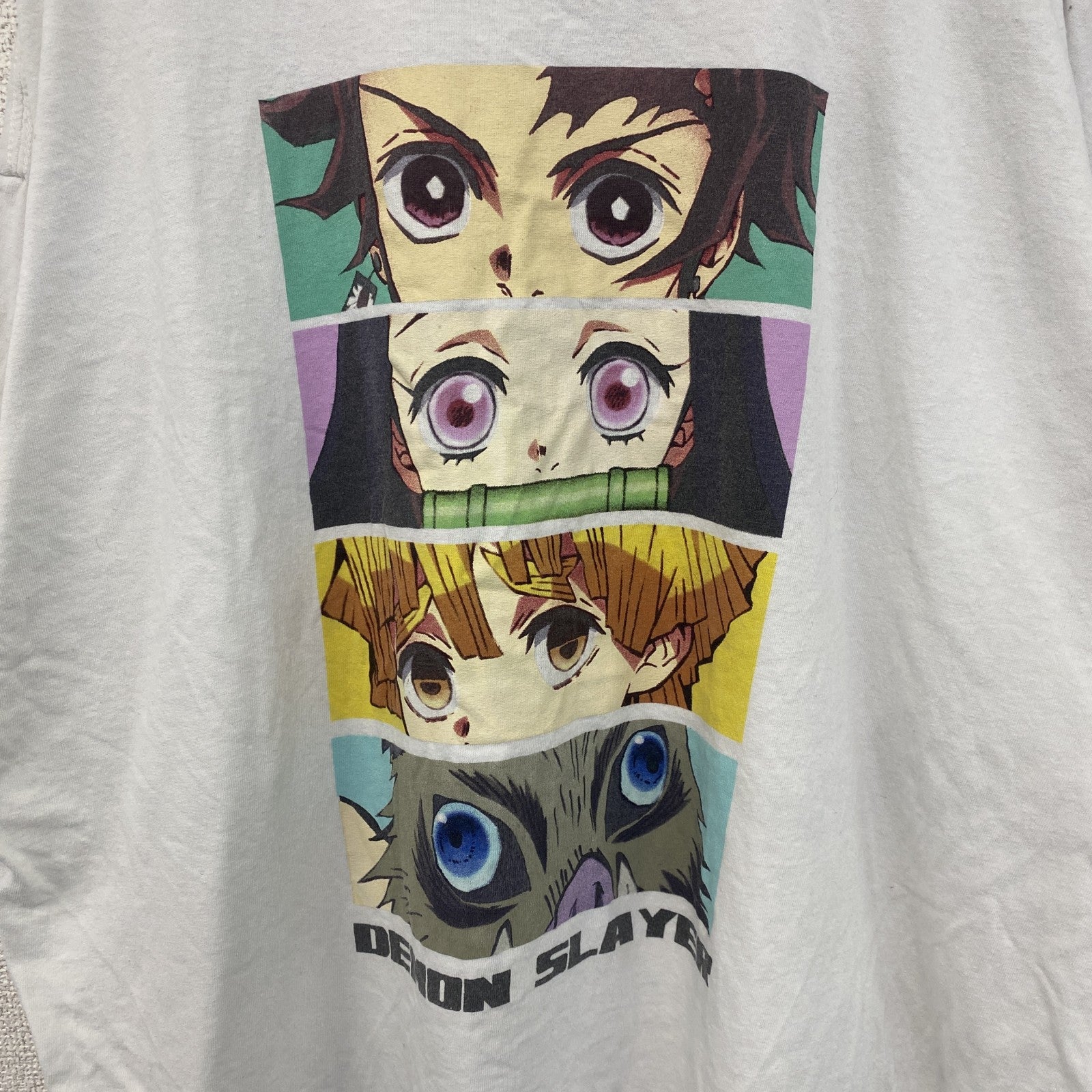 古着 used　DEMON SLAYER　半袖アニメプリントTシャツ　鬼滅の刃　カジュアルデザイン　クルーネック　白　XXLサイズ