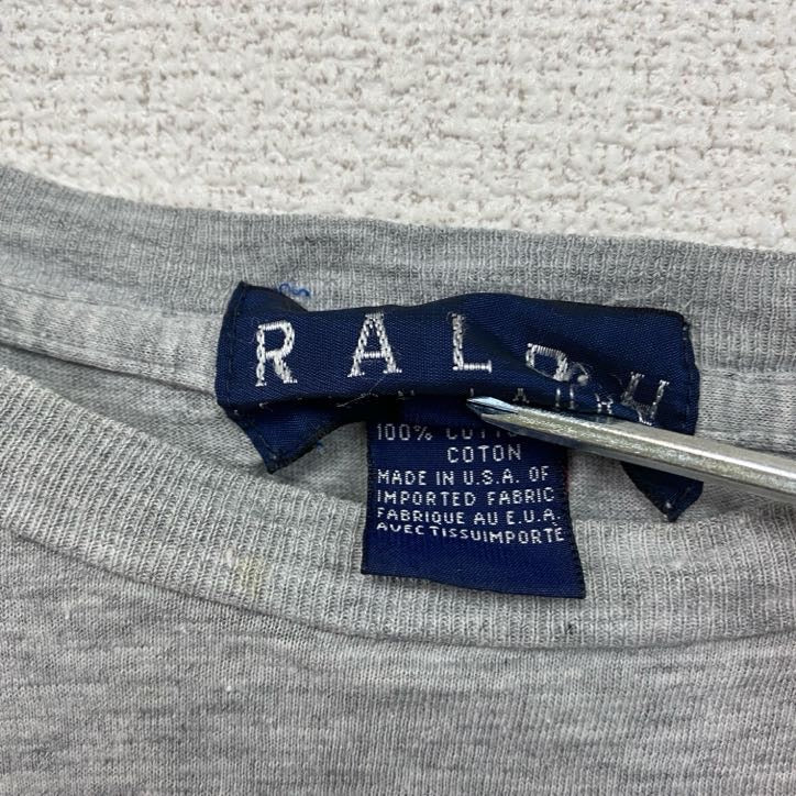 RALPH LAUREN　ラルフローレン　半袖プリントTシャツ　シングルステッチ　グレー　Mサイズ