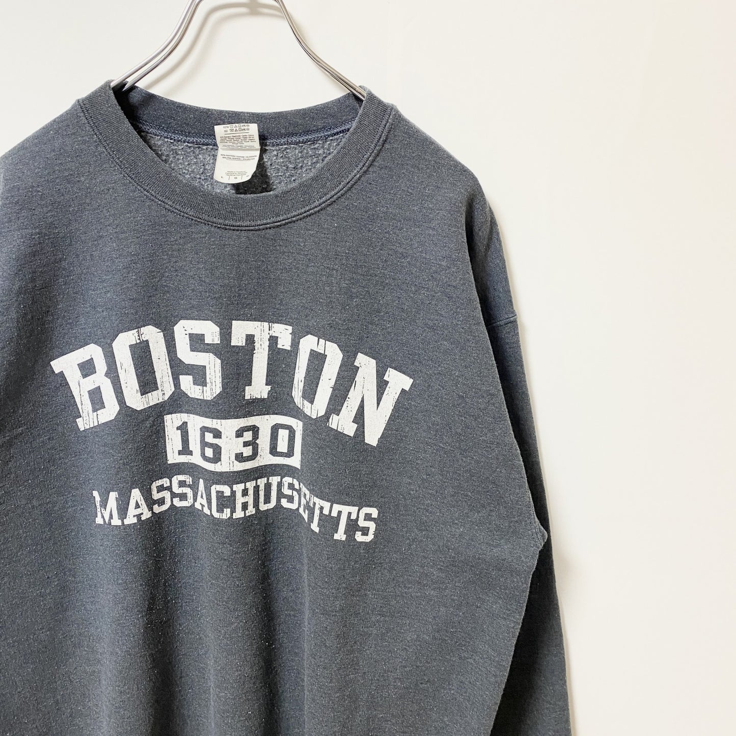 古着 used　GILDAN　BOSTON　長袖プリントスウェット　トレーナー　マサチューセッツ州　グレー　秋冬服　Lサイズ