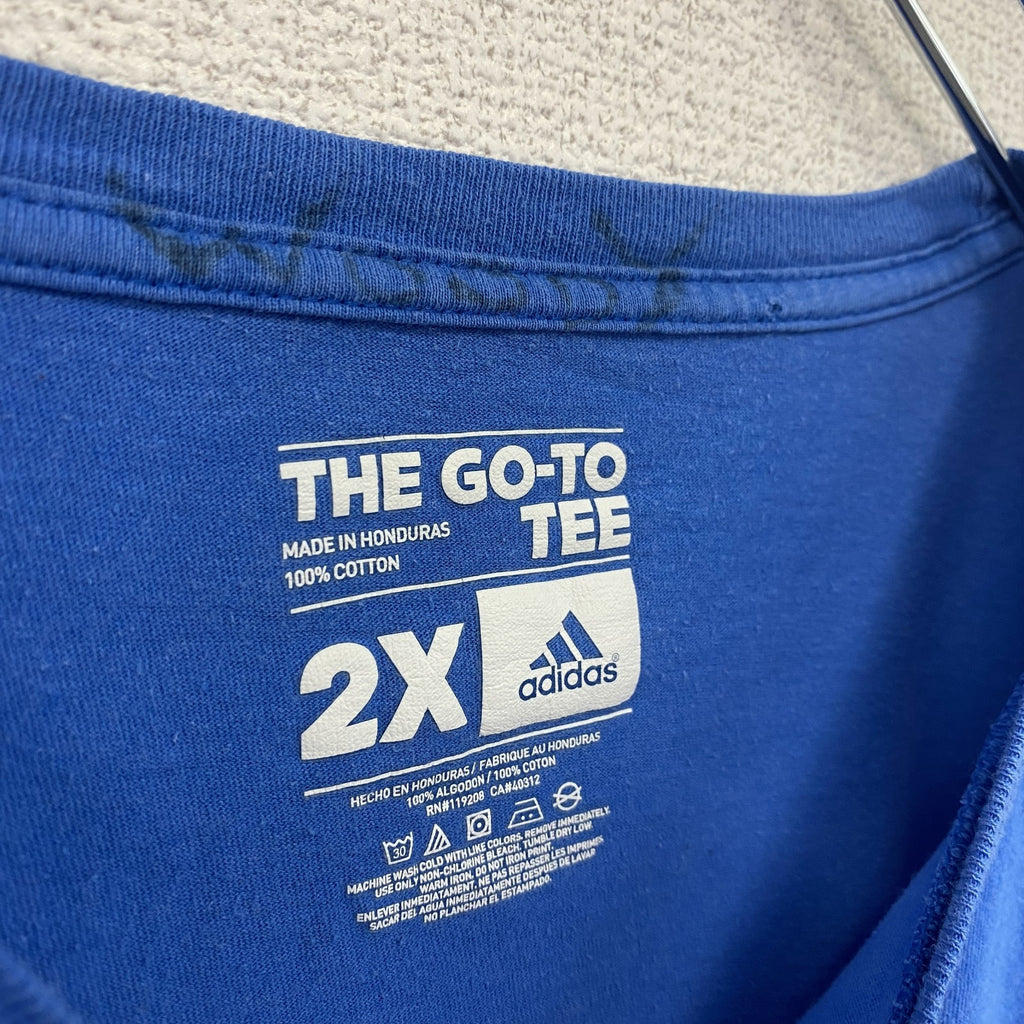 古着 used　adidas アディダス　半袖プリントTシャツ　オクラホマシティ サンダー　バスケ　クルーネック　青　2XLサイズ