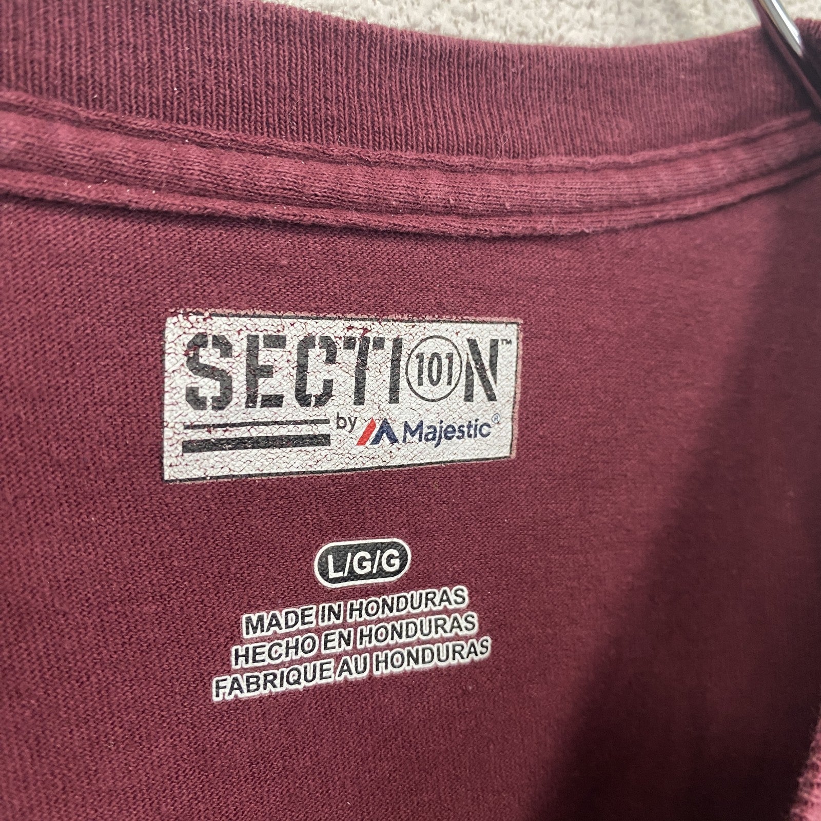 section Majestic　半袖プリントTシャツ　アーチプリント　カレッジロゴ　クルーネック　赤　レッド　Lサイズ