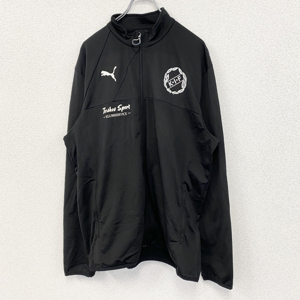 古着 used　PUMA プーマ　トラックジャケット　フルジップ　カジュアルデザイン　オリジナルロゴ　ワンポイント　黒　XLサイズ