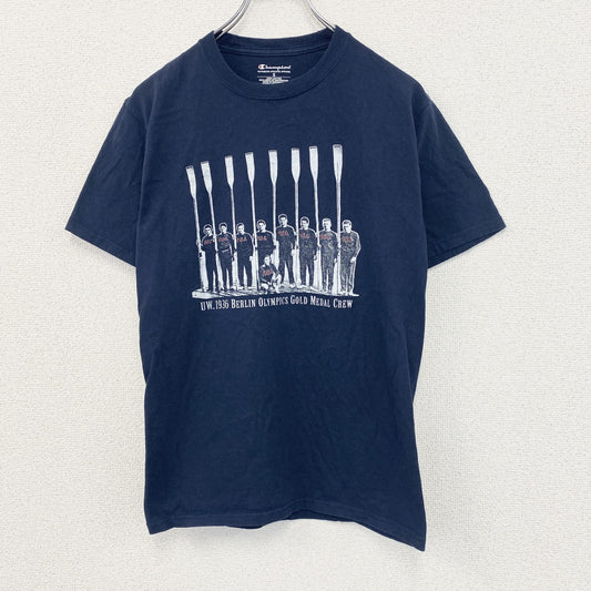 champion　チャンピオン　半袖プリントTシャツ　ベルリンオリンピック　刺繍ロゴ　クルーネック　現行　紺　ネイビー　Sサイズ