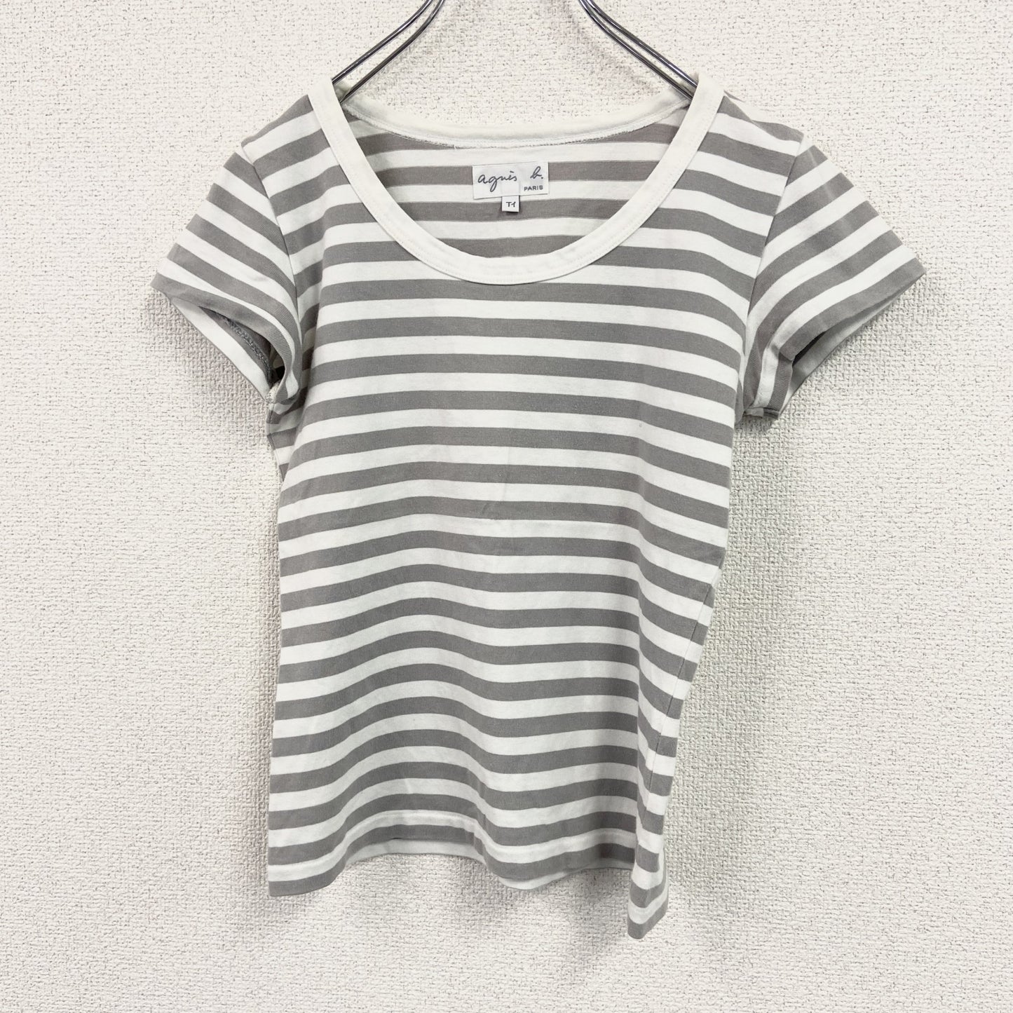 agnes b.　アニエスベー　半袖Tシャツ　ボーダー柄　バイカラー　白　ホワイト　灰色　グレー