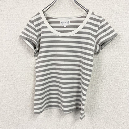 agnes b.　アニエスベー　半袖Tシャツ　ボーダー柄　バイカラー　白　ホワイト　灰色　グレー