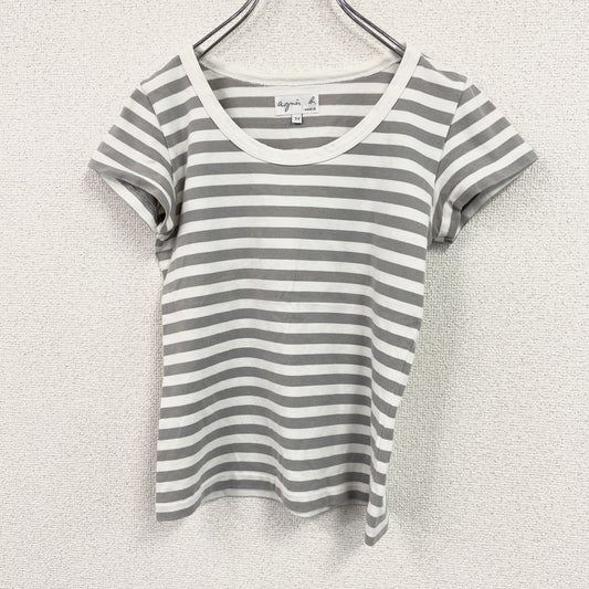 agnes b.　アニエスベー　半袖Tシャツ　ボーダー柄　バイカラー　白　ホワイト　灰色　グレー