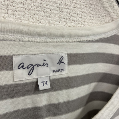 agnes b.　アニエスベー　半袖Tシャツ　ボーダー柄　バイカラー　白　ホワイト　灰色　グレー