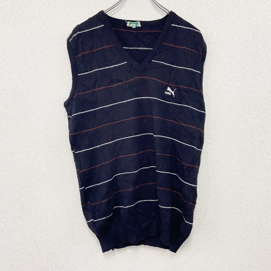～80s　PUMA　プーマ　ウールニットベスト　ヴィンテージ　紺　ネイビー
