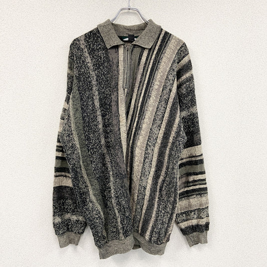 ～90s　TUNDRA　COOGI風ハーフジップニットカーディガン　3Dニット　総柄　マルチカラー　2XLTサイズ　