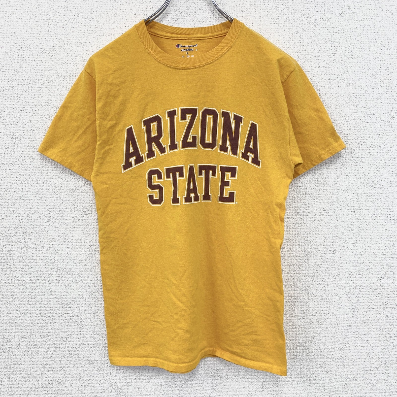 古着 used　champion チャンピオン　半袖プリントTシャツ　ARIZONA STATE　カジュアル　黄色　Sサイズ